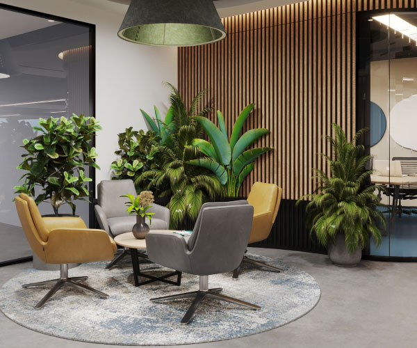 Project Deloitte: Modern office design with sleek furnishings, open spaces, and a professional, collaborative environment.